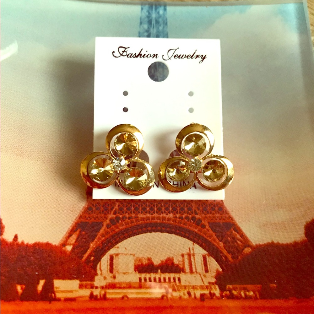 Yellow-Green Rhinestone Earrings